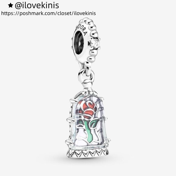 Pandora Disney Beauty and the Beast Enchanted Rose Dangle Charm - Picture 1 of 6